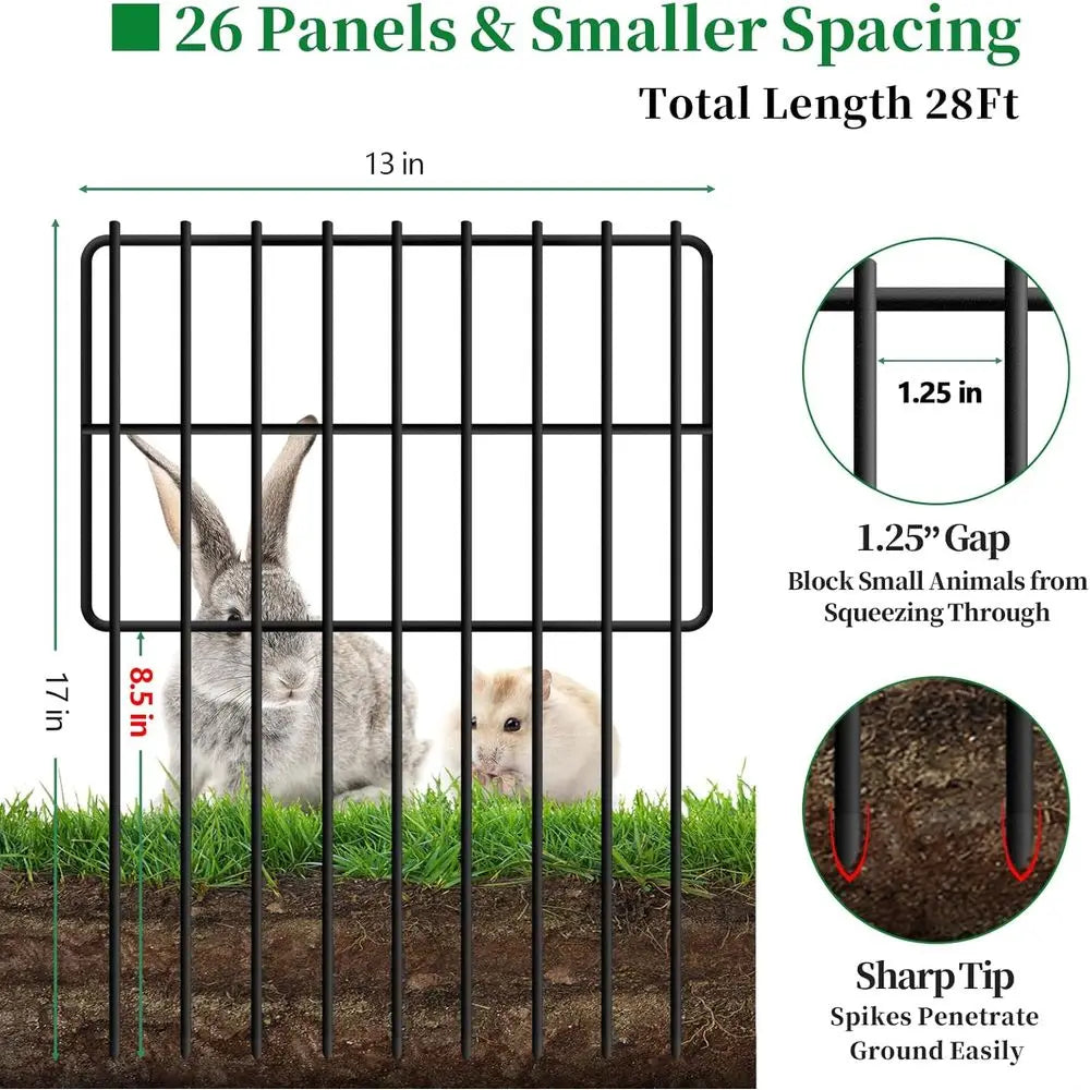 26 Panels Animal Barrier Fence No Dig, 1.25" Gap 28 Ft(L) X 17 in(H) Rustproof, Metal, Garden Fencing