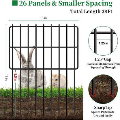 26 Panels Animal Barrier Fence No Dig, 1.25" Gap 28 Ft(L) X 17 in(H) Rustproof, Metal, Garden Fencing