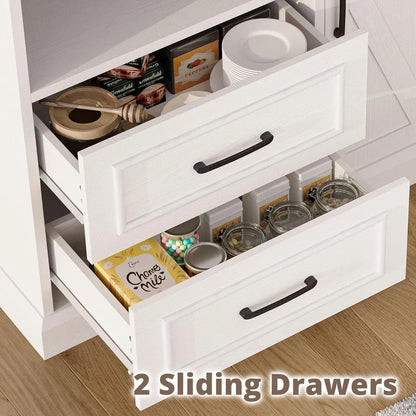 Farmhouse Kitchen Pantry Cabinet,  Hutch, Tall Food Pantry Cabinet with Storage Drawers