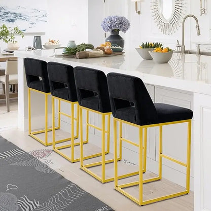 Black Upholstered Counter-Height Bar Stools, Set of 4 – Modern Kitchen Island Chairs with Backs