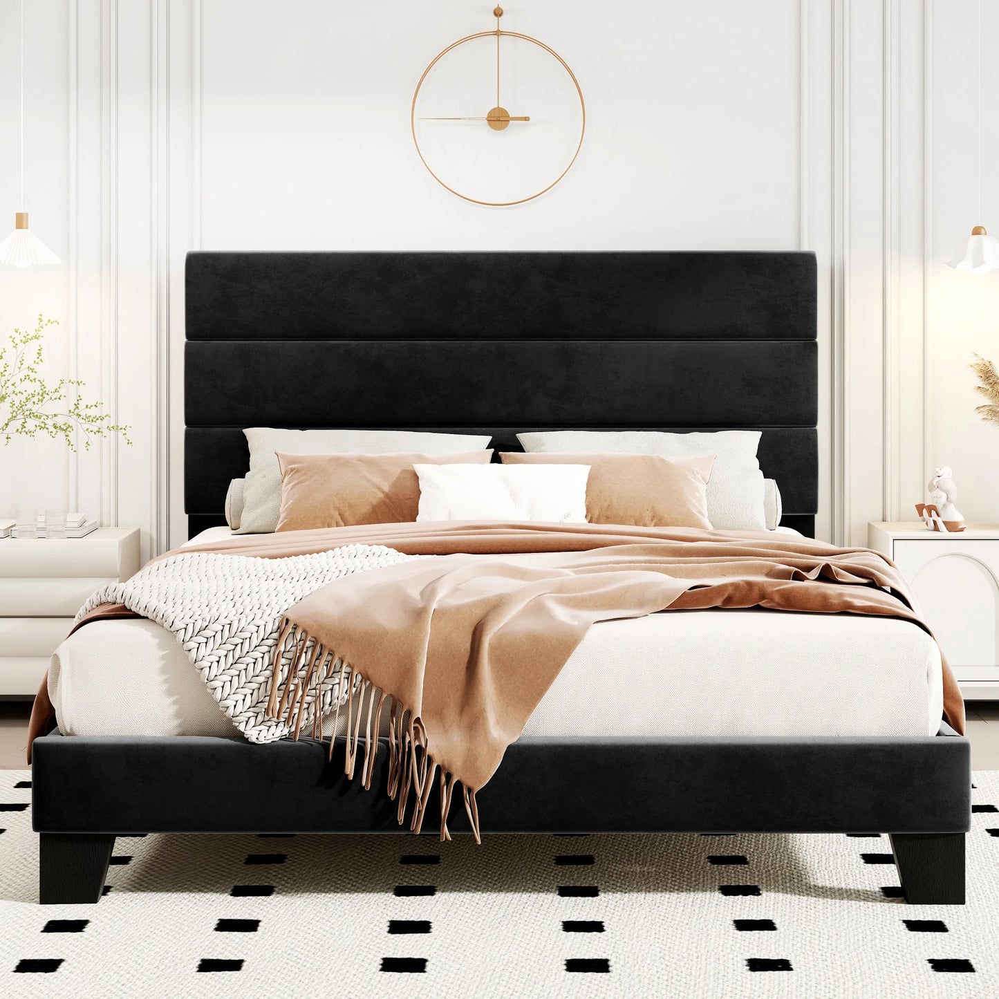 Bed Frame with Headboard, Fabric Platform Bed, Strong Wood Slats Support Panel Bed Mattress Foundation