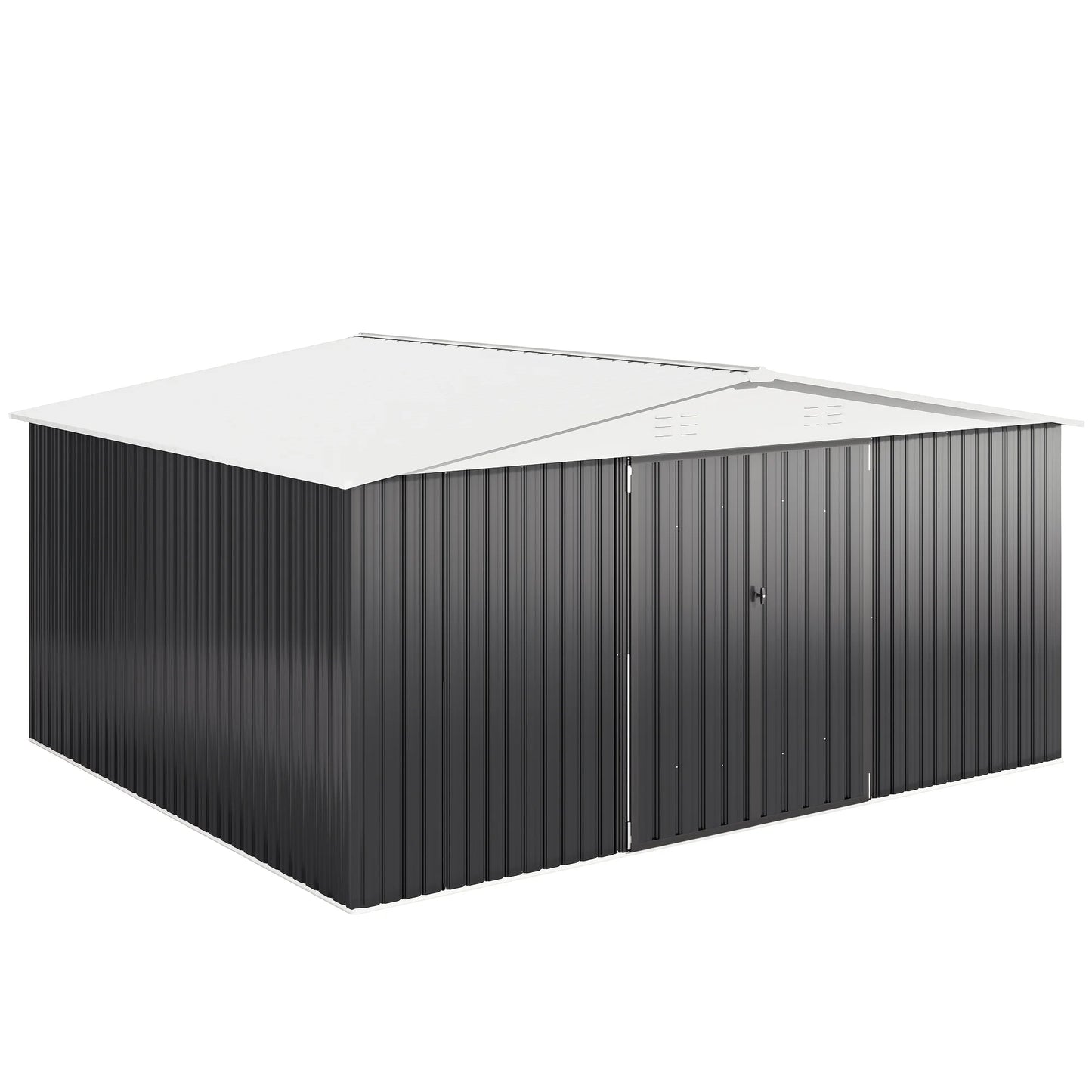 10x12/12x14FT Galvanized Steel Storage Shed Heavy Duty Lockable Hasp Door Black/White Roof Garden Tool Shed