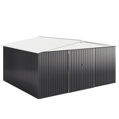 10x12/12x14FT Galvanized Steel Storage Shed Heavy Duty Lockable Hasp Door Black/White Roof Garden Tool Shed