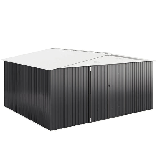 10x12/12x14FT Galvanized Steel Storage Shed Heavy Duty Lockable Hasp Door Black/White Roof Garden Tool Shed