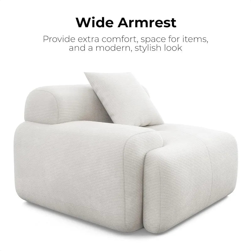 118"  L-Shaped Modular Sectional Sofa , Corduroy Upholstery Beige, Oversized 3-Seater Couch