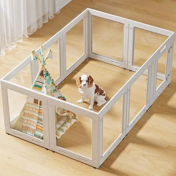 Acrylic Dog Playpen with Door, 23.6 , Easy Assemble Pet Fence, 10-Panel for Puppies/Small Dog Play Pen Indoor