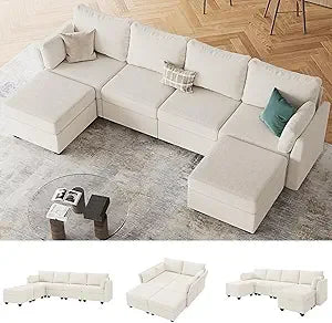 6-Seat Sectional Sofa with Storage, Memory Foam, Convertible for Living Room