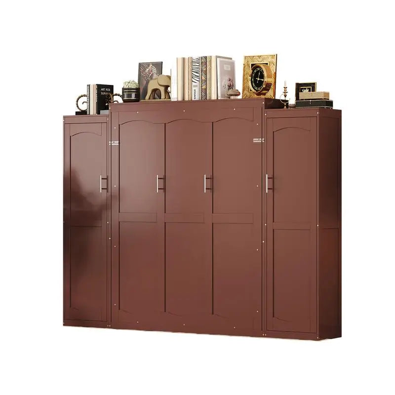 Full Size Murphy Bed with 2 Wardrobes & Storage Shelves, Multifunctional Foldable Platform Bed Frame for Guest Room & Bedroom,