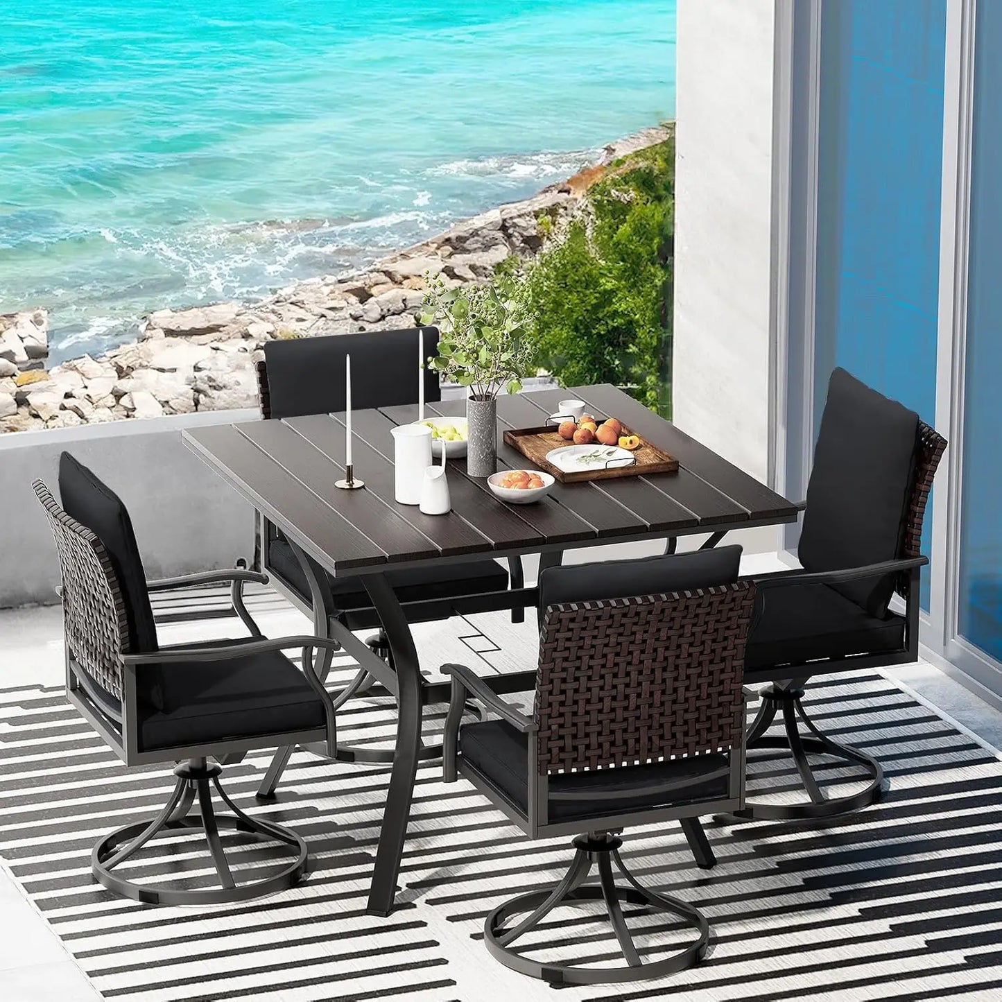 5 Piece,  4 Swivel Dining Chairs & 1 Large Dining Table ,Bistro Furniture Set