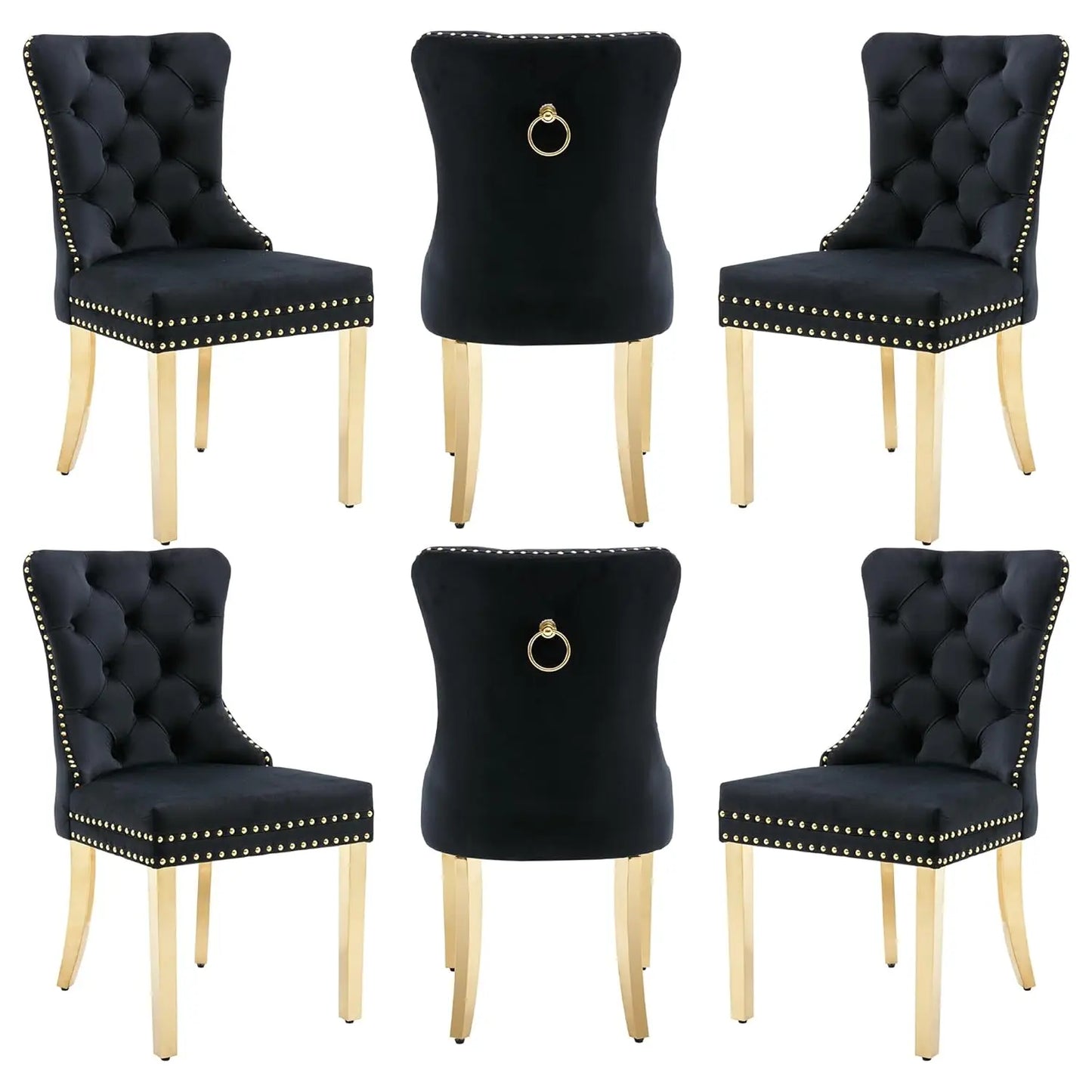 PU Leather Dining Chairs Set of 6, Dining Room Chairs with Solid Wood Legs and Pull Ring, Luxury, Customized