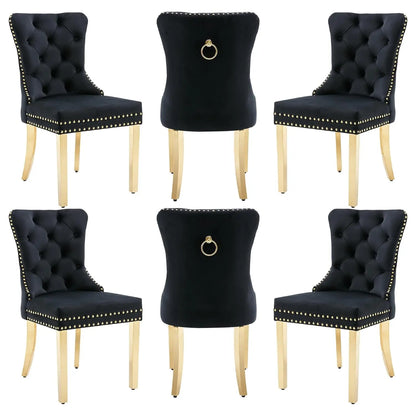 PU Leather Dining Chairs Set of 6, Dining Room Chairs with Solid Wood Legs and Pull Ring, Luxury, Customized