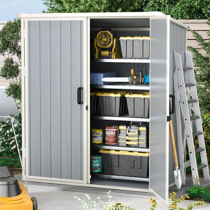 5 X 3 FT Outdoor Storage  Resin Shed with Floor and Lockable Door, Shed for Bike, Garbage Can, Tool, Accessories