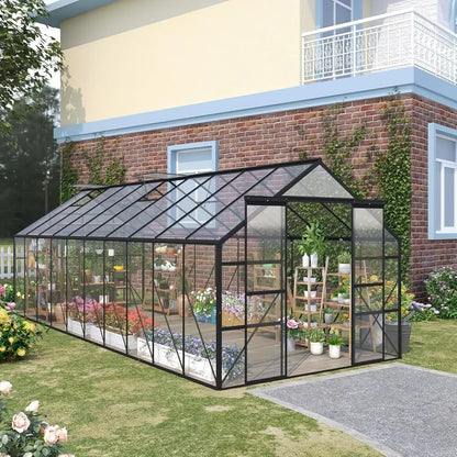 20' X 8' Aluminum Greenhouse Polycarbonate Walk-in Garden Greenhouse Kit with Adjustable Roof Vent 244.1"L x 96.5"W x 82.7"H