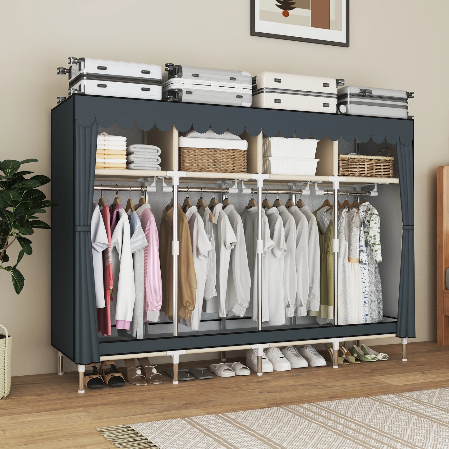 79 Inch Wide Walk-in Closet with Drawers, Large Portable Wardrobe with Included Dust Cover, Storage