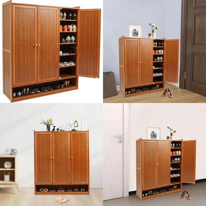 8-Tier Bamboo Shoe Storage Cabinet with Shutter Doors - Freestanding Floor Organizer, Rack for Shoes