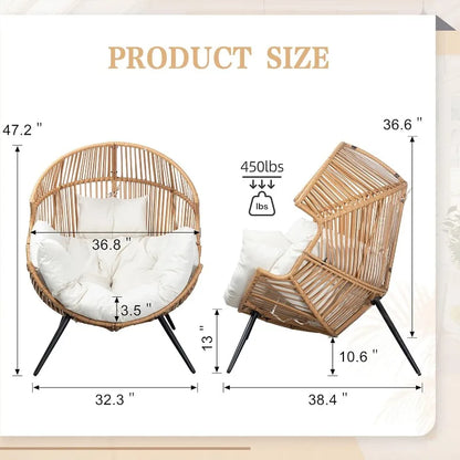 Outdoor Wicker Chair Egg Rattan Chair with Cushion, Oversized Patio Lounge Chair for Outdoor, Indoor, Balcony