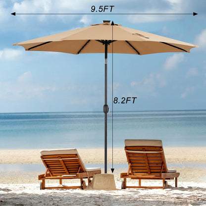 10FT Solar Patio Umbrella with 32 LED Lights UV-Resistant Outdoor Table Umbrella with Tilt and Crank