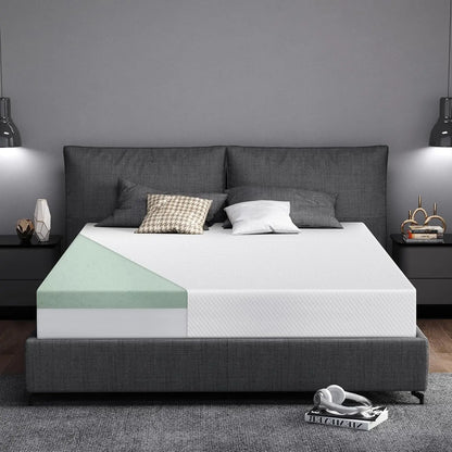 8/10 Inch Queen Size Mattress, Cover, Premier Cooling Green Tea/Gel Medium Firm Mattress in a Box.
