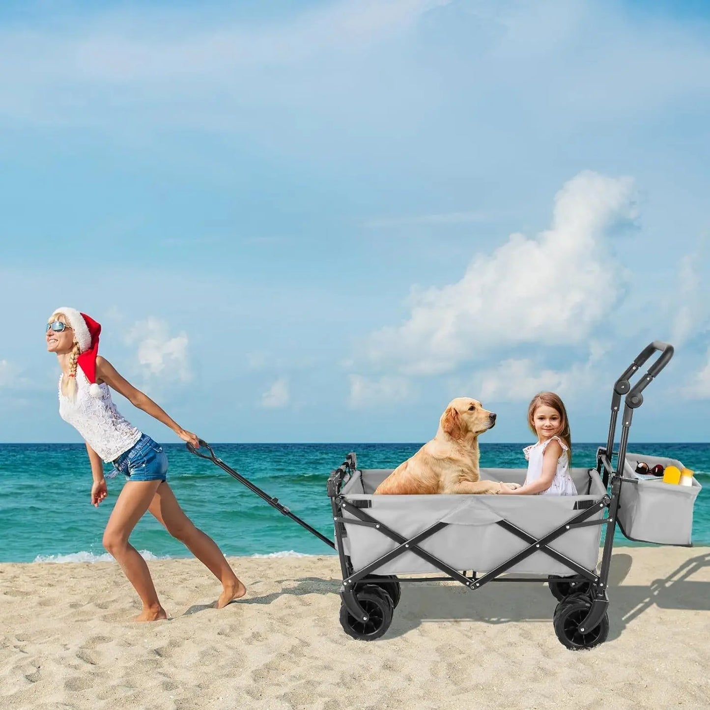 Collapsible Garden Cart Wagon with Removable Canopy,  Push& Pull  Wagon Off-road wheel