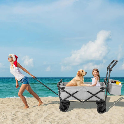 Collapsible Garden Cart Wagon with Removable Canopy,  Push& Pull  Wagon Off-road wheel