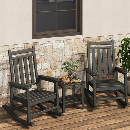 2-Piece Outdoo,r Rocking Chair Set With Side Table,  High-Back Adirondack Porch Rockers, All-Weather Resistant