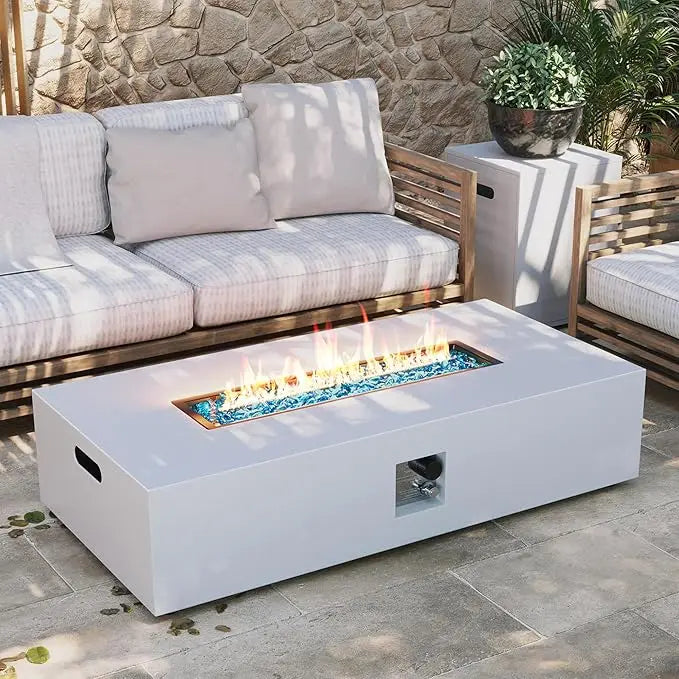 56-inch Outdoor Propane Gas Fire Pit Table 50000 BTU Iron Rectangle Firepit for Outside Patio with Tank Hidden Table, Wind Guard