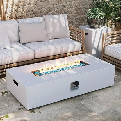 56-inch Outdoor Propane Gas Fire Pit Table 50000 BTU Iron Rectangle Firepit for Outside Patio with Tank Hidden Table, Wind Guard