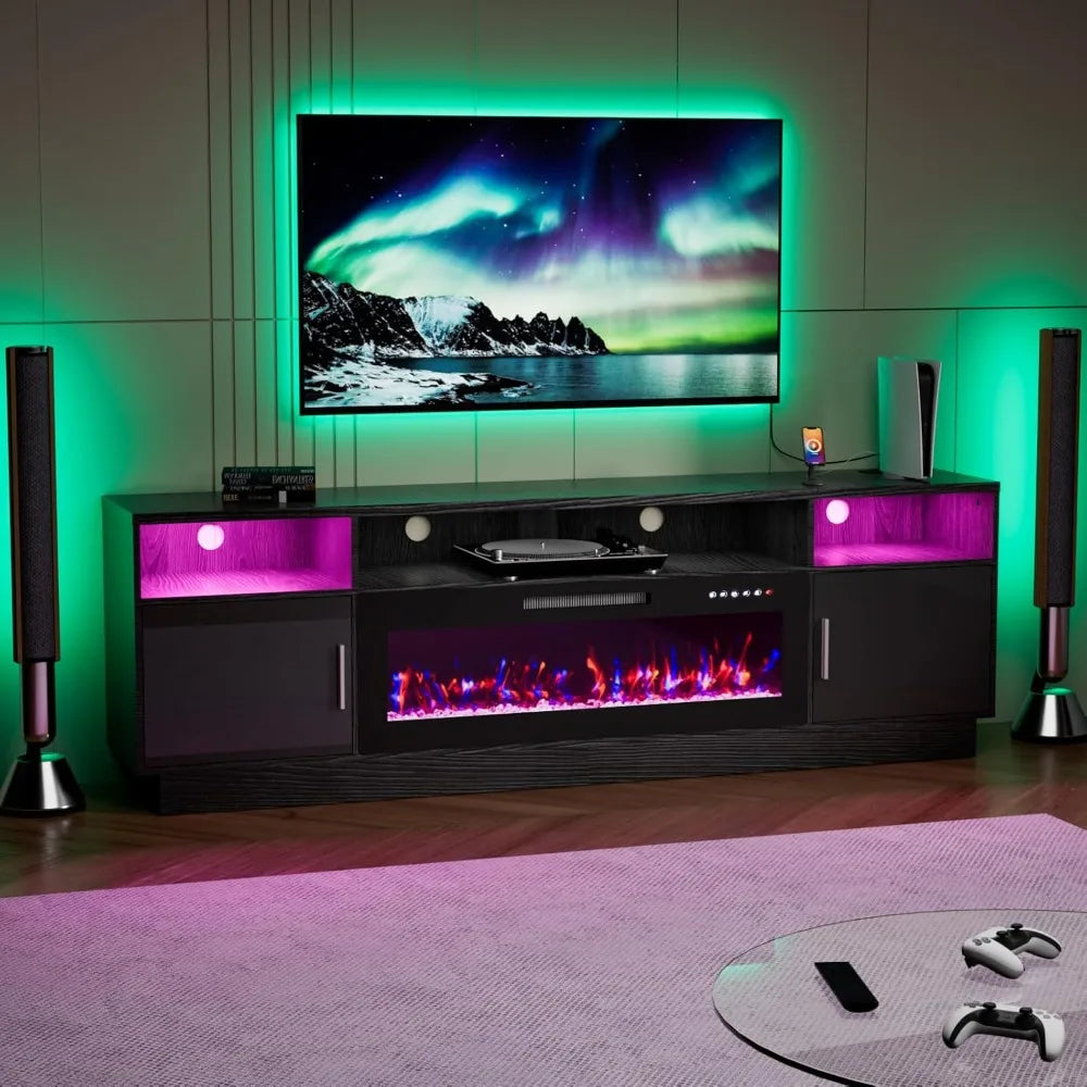 TV Stand with Fireplace-Fireplace TV Stand for 85+ inch TV, LED Entertainment Center for Living Room w/ 36" Fireplace Inserts,