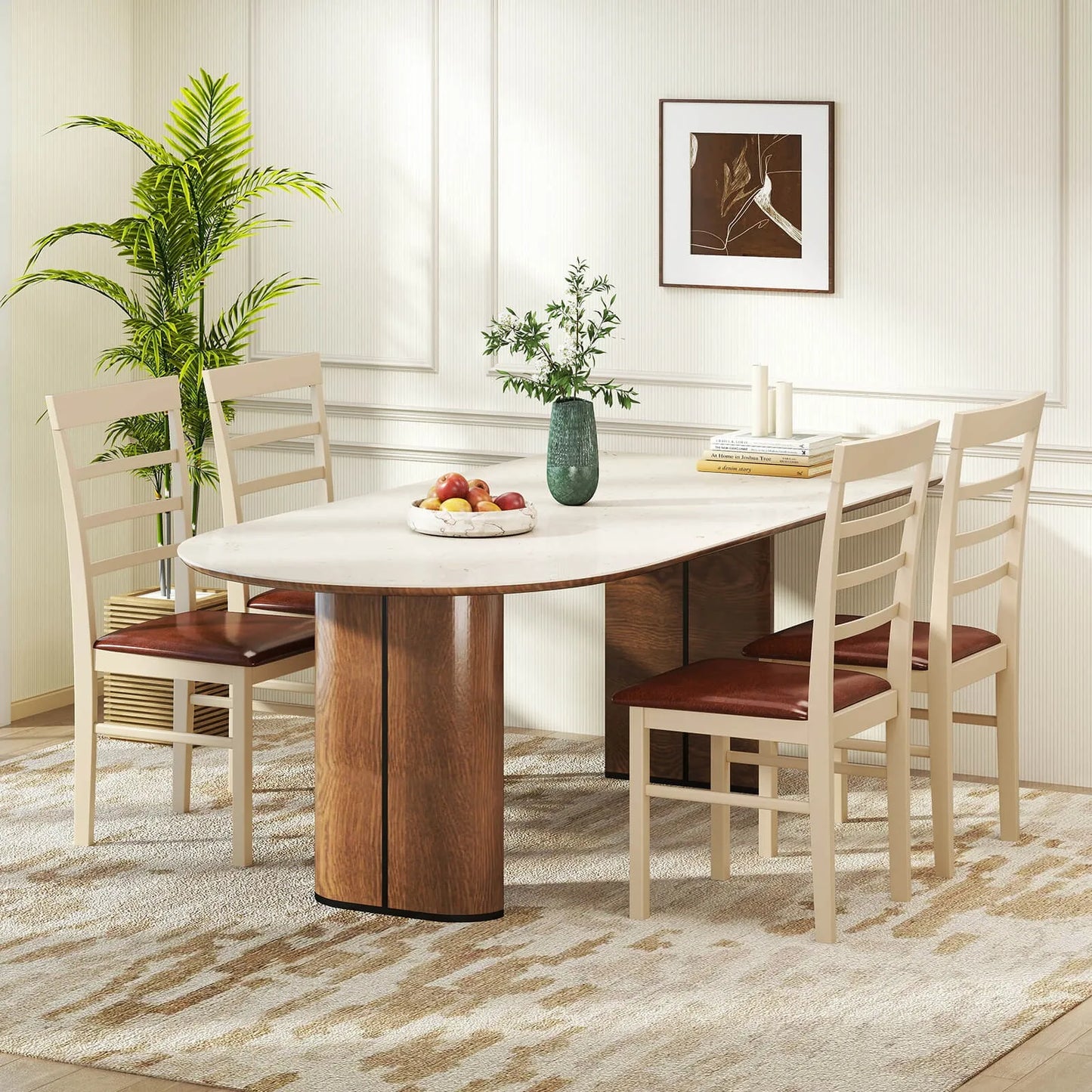 Wooden dining chair set of 2 with rubber wood frame padded seat for kitchen