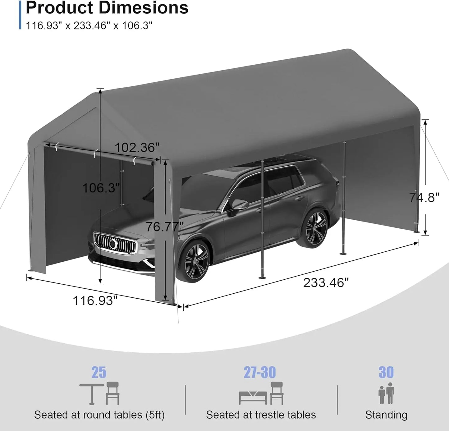10x20 Heavy Duty Portable Garage w/Removable Sidewalls & Roll-Up Door Car Canopy Party Tents Waterproof UV Resistant