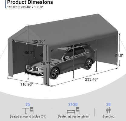10x20 Heavy Duty Portable Garage w/Removable Sidewalls & Roll-Up Door Car Canopy Party Tents Waterproof UV Resistant