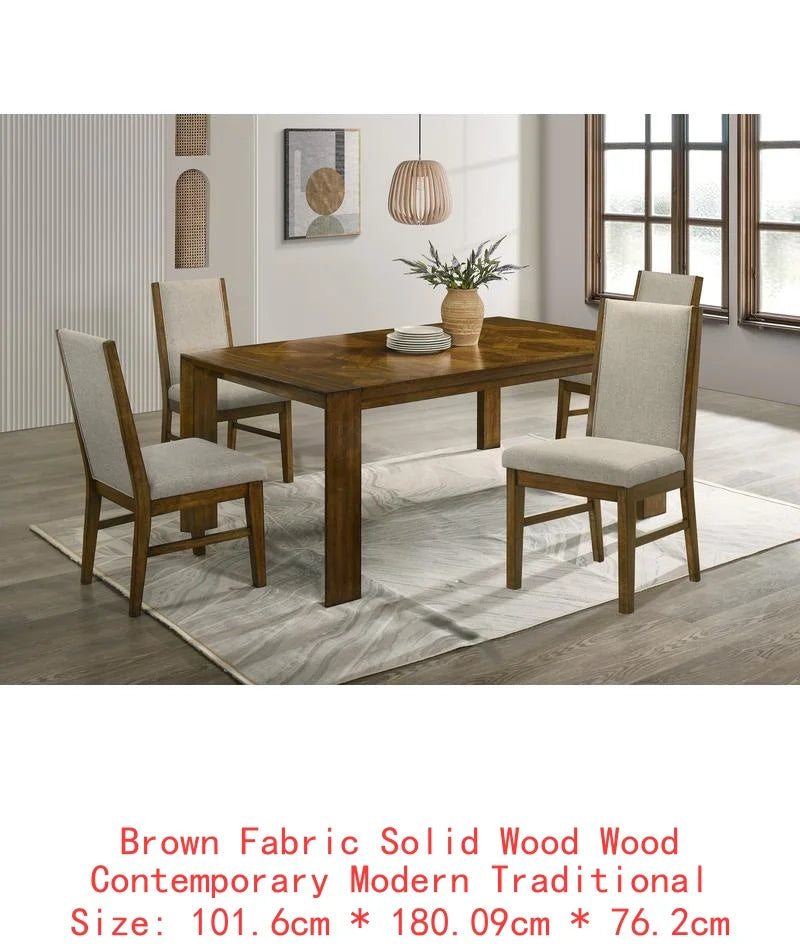 Dining Table Set, Handcrafted Solid Wood, Upholstered Chairs