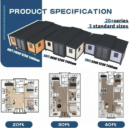 Modular Foldable Expandable Container Houses to Live in for Adults with 2-3 Bedrooms 1 Fully Equipped Kitchen & Bathroom Mobile