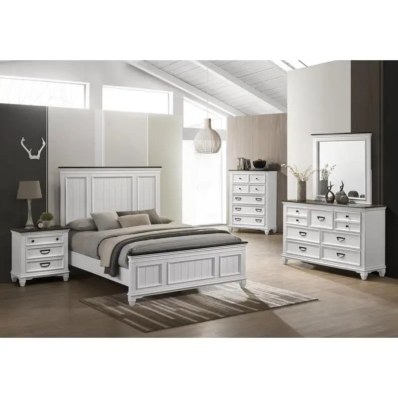 5-Piece Wood Bedroom Set with Shiplap Panel Queen Bed, Dresser, Mirror, Nightstand, and Chest
