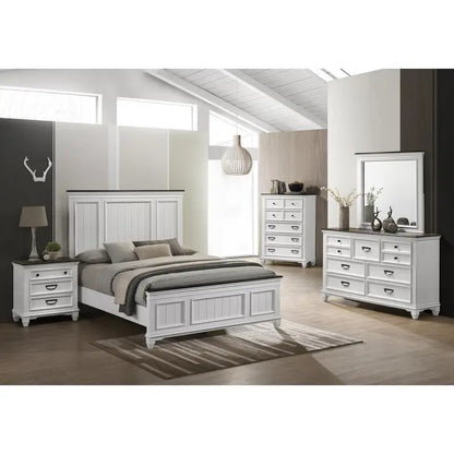 5-Piece Wood Bedroom Set with Shiplap Panel Queen Bed, Dresser, Mirror, Nightstand, and Chest