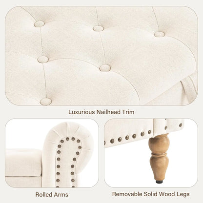 Storage Bedroom Bench for End of Bed, Faux Linen Upholstered Storage Ottoman with Rolled Arms for Bedroom,Living Room
