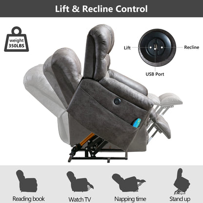 Large Power Lift Recliner Chairs with Massage and Heat for Elderly Big People, Heavy Duty Electric Faux Leather