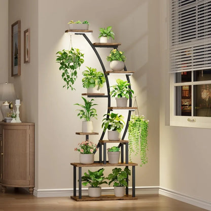 Plant Stand Indoor with Grow Lights, 9 Tiered Metal Plant Shelf, 63" Tall Plant Stand for Indoor Plants