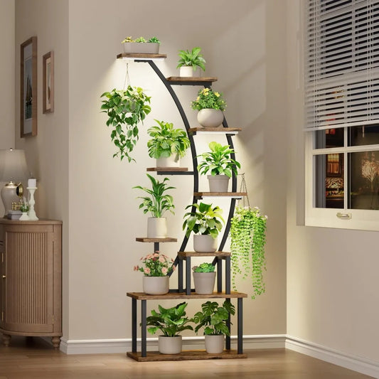 Plant Stand Indoor with Grow Lights, 9 Tiered Metal Plant Shelf, 63" Tall Plant Stand for Indoor Plants