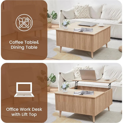 Square Coffee Table, 35” Lift Top Coffee Table with Storage, Fluted Coffee Tables with Lifting Top