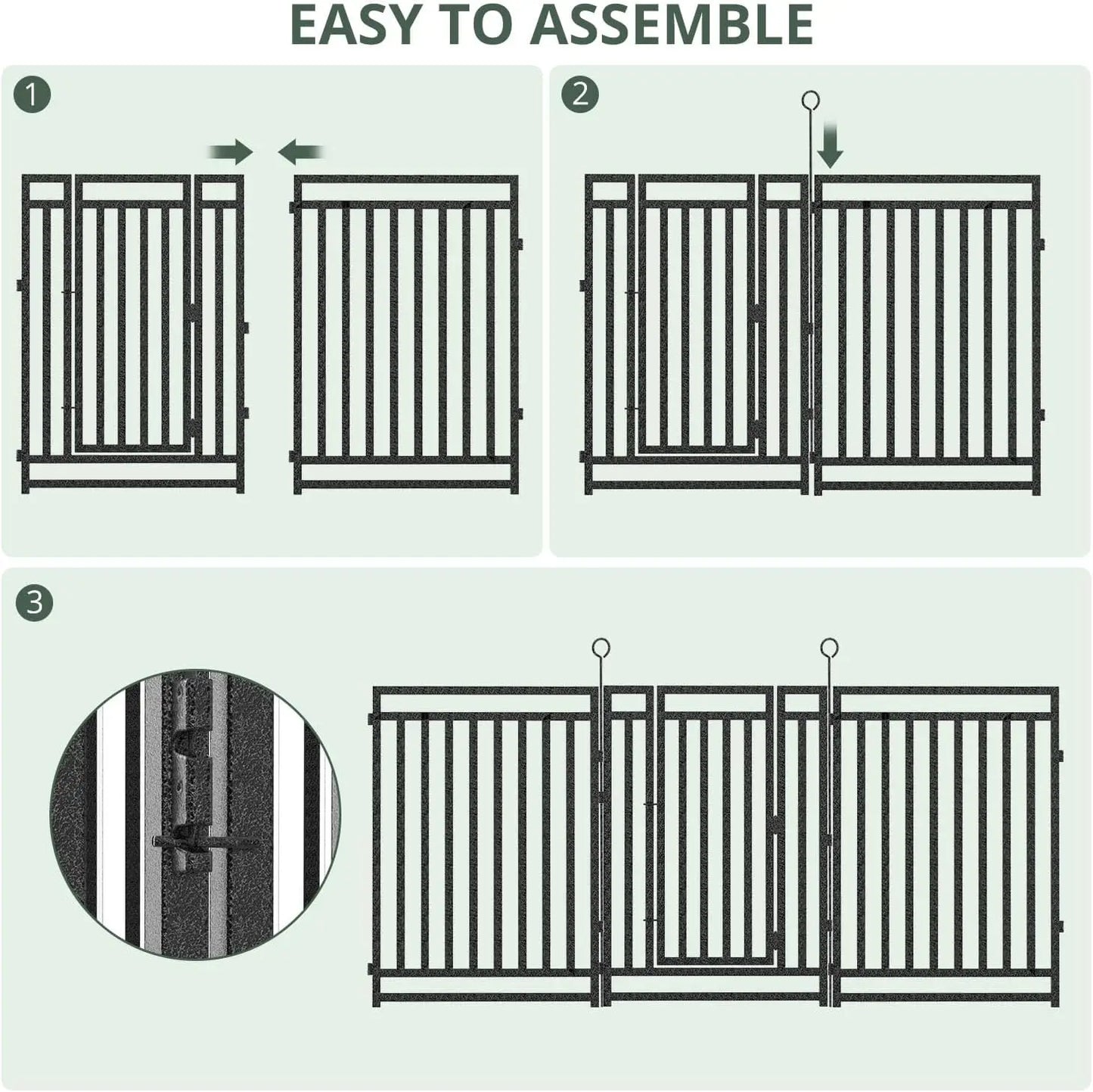 NEW Decorative Garden Fence, Metal Dog Fence, Outdoor for Yard, 36ft (L) × 40in (H), 14 Panels + 2 Gates,Black-Silver