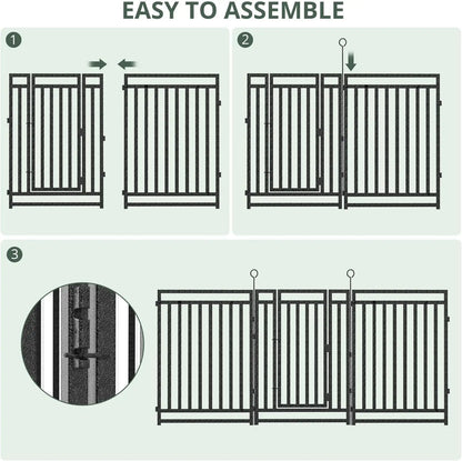 NEW Decorative Garden Fence, Metal Dog Fence, Outdoor for Yard, 36ft (L) × 40in (H), 14 Panels + 2 Gates,Black-Silver
