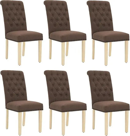 Fabric Dining Chairs Set of 6, Upholstered Dining Room Chair with Wooden Legs, Armless