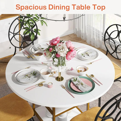 Round Dining Table for 4 People with 2-Tier Storage Shelves