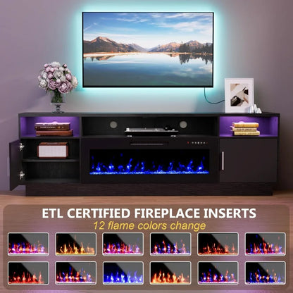 TV Stand with Fireplace-Fireplace TV Stand for 85+ inch TV, LED Entertainment Center for Living Room w/ 36" Fireplace Inserts,