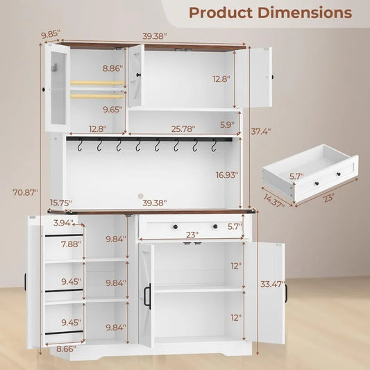 Farmhouse Kitchen Pantry Cabinet, Kitchen Cabinet with Drawer & Doors, Barn Doors Storage Cabinets with Adjustable Shelf