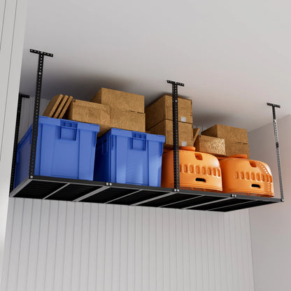 3x8 Overhead Garage Storage Rack, Heavy Duty Adjustable Ceiling Mounted 750LBS Capacity, Black
