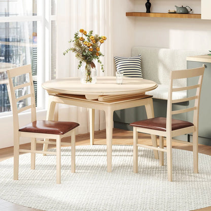Wooden dining chair set of 2 with rubber wood frame padded seat for kitchen