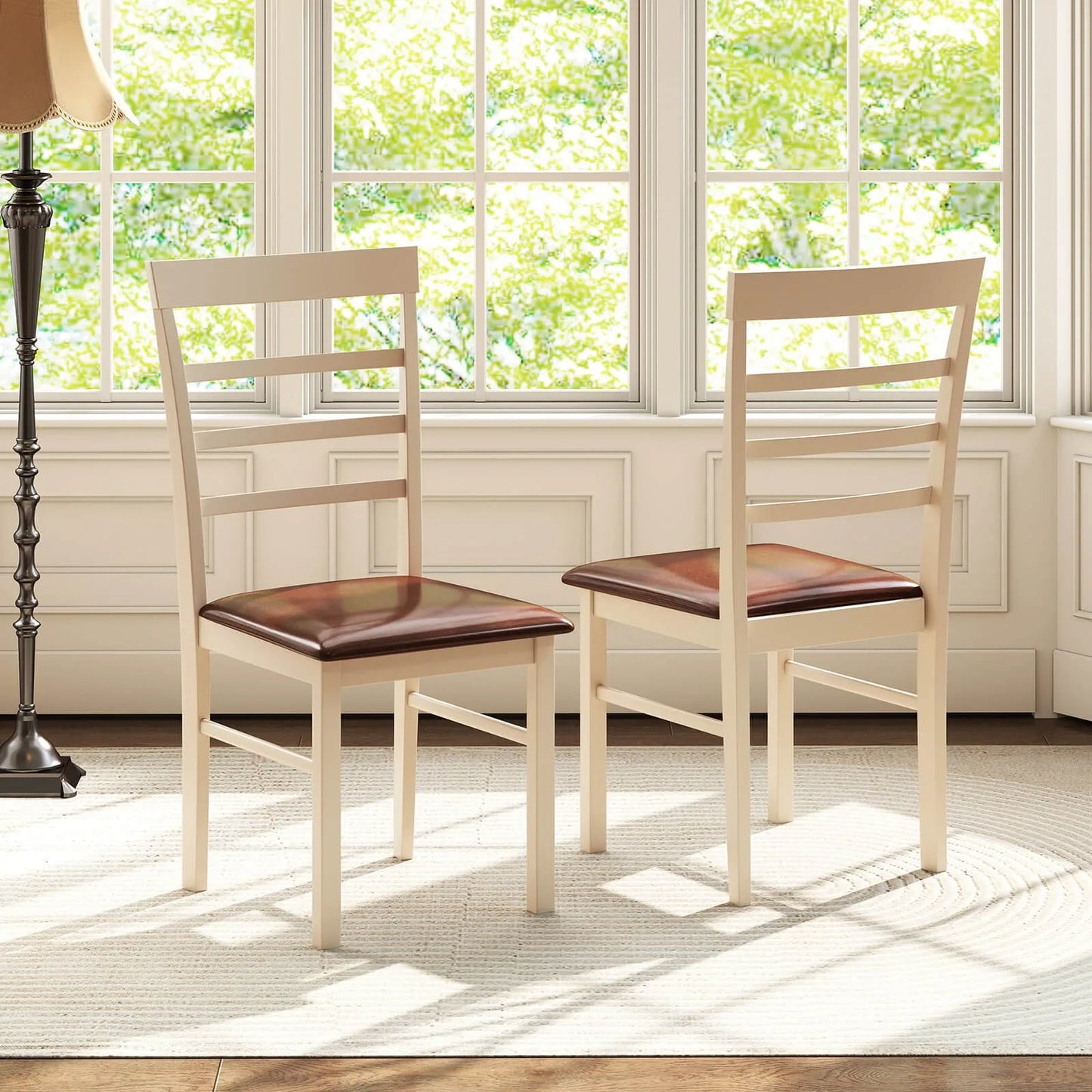 Wooden dining chair set of 2 with rubber wood frame padded seat for kitchen