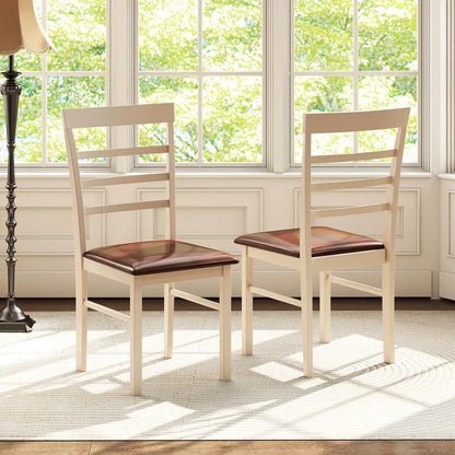 Wooden dining chair set of 2 with rubber wood frame padded seat for kitchen